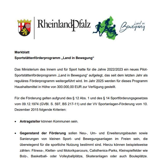 Screenshot der offiziellen Informationen Land in Bewegung RLP